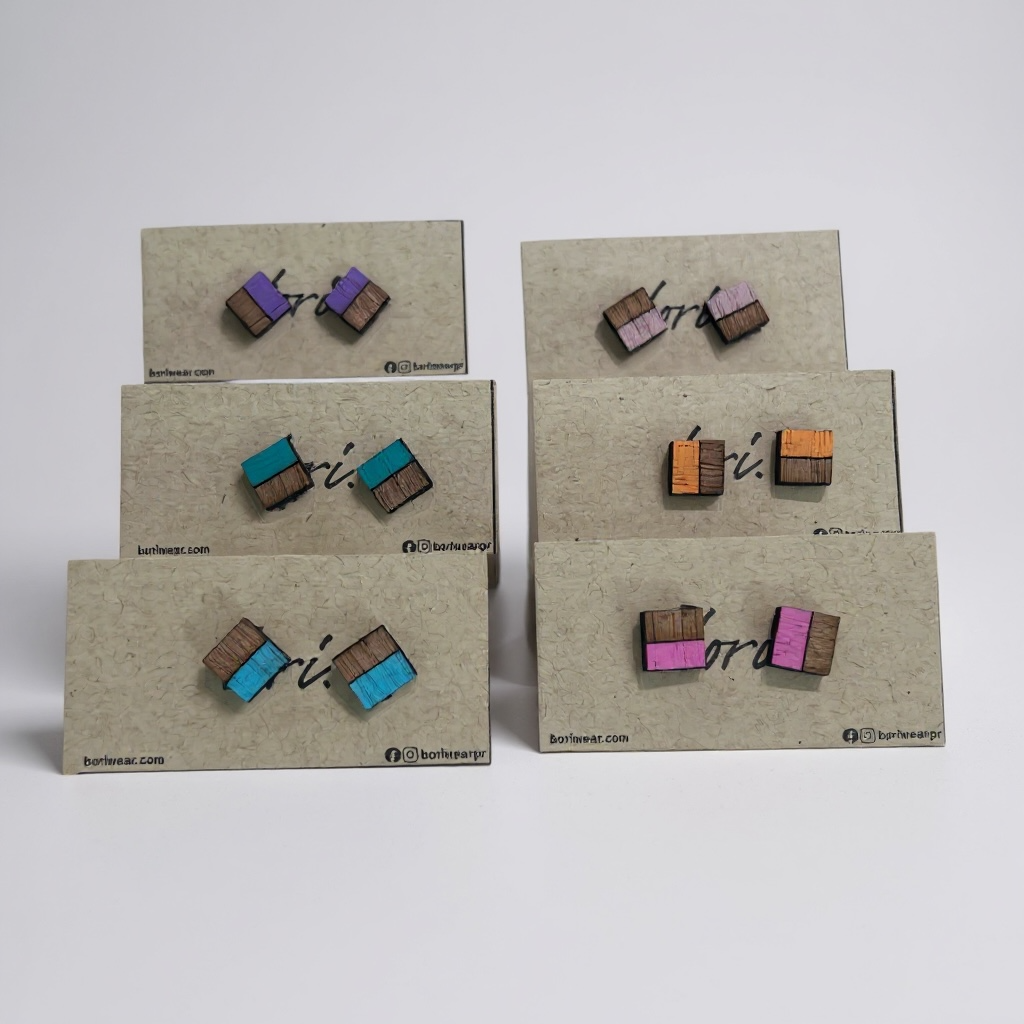 Two tone stud wood earrings