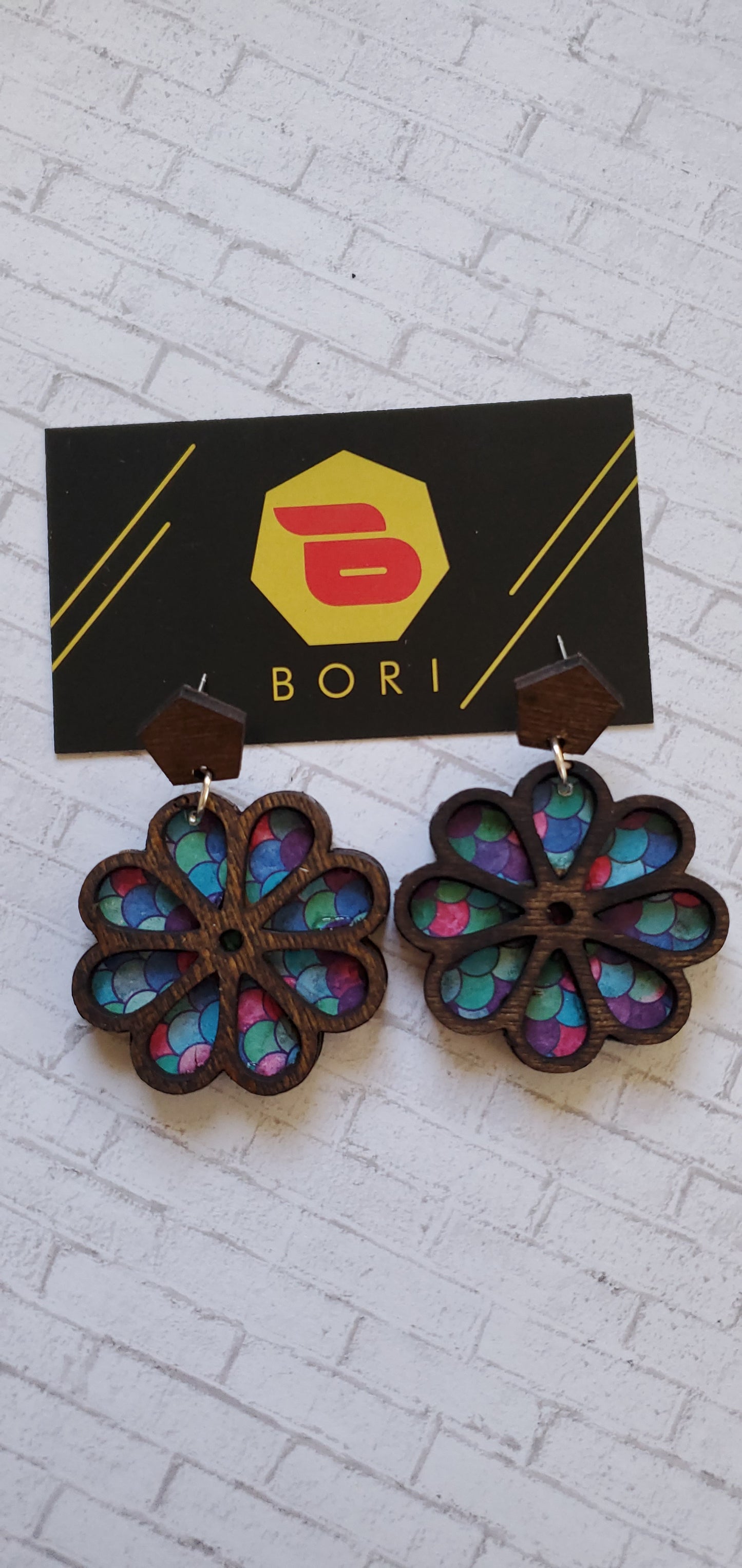 Wood flower earrings