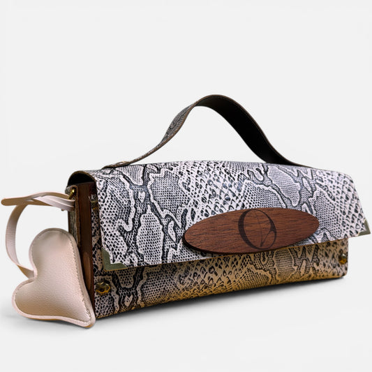 Milagros White Snake Wood and Leather purse