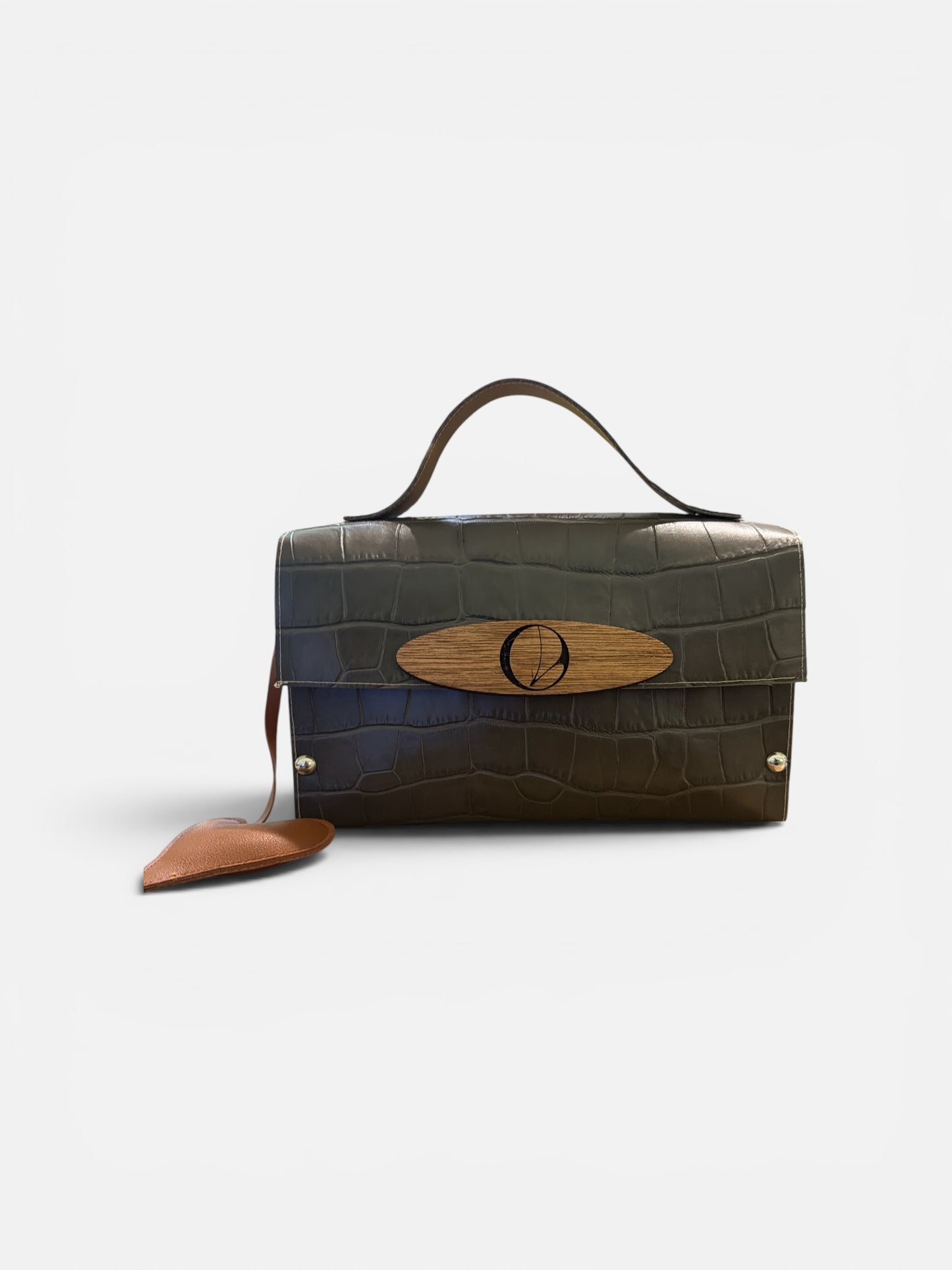 Cartera Adelaida Gris| Cuero y Madera Hecha Artesanalmente en Puerto Rico