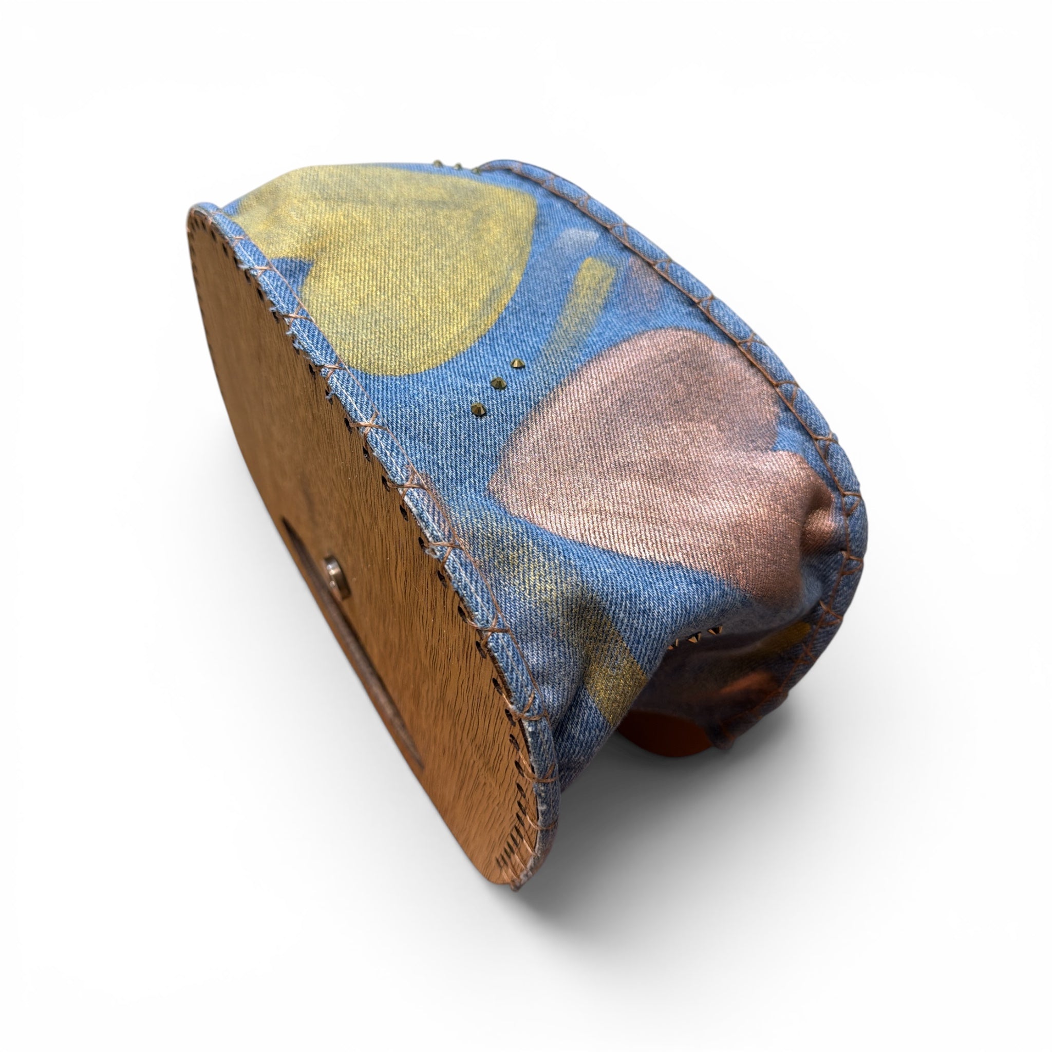 Wood Heart – Cartera en Madera y Denim Pintada a Mano