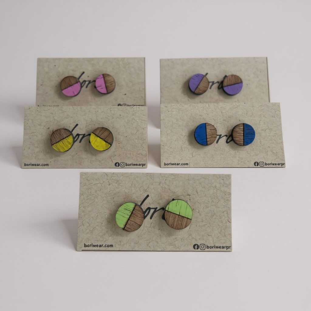 Two tone stud wood earrings