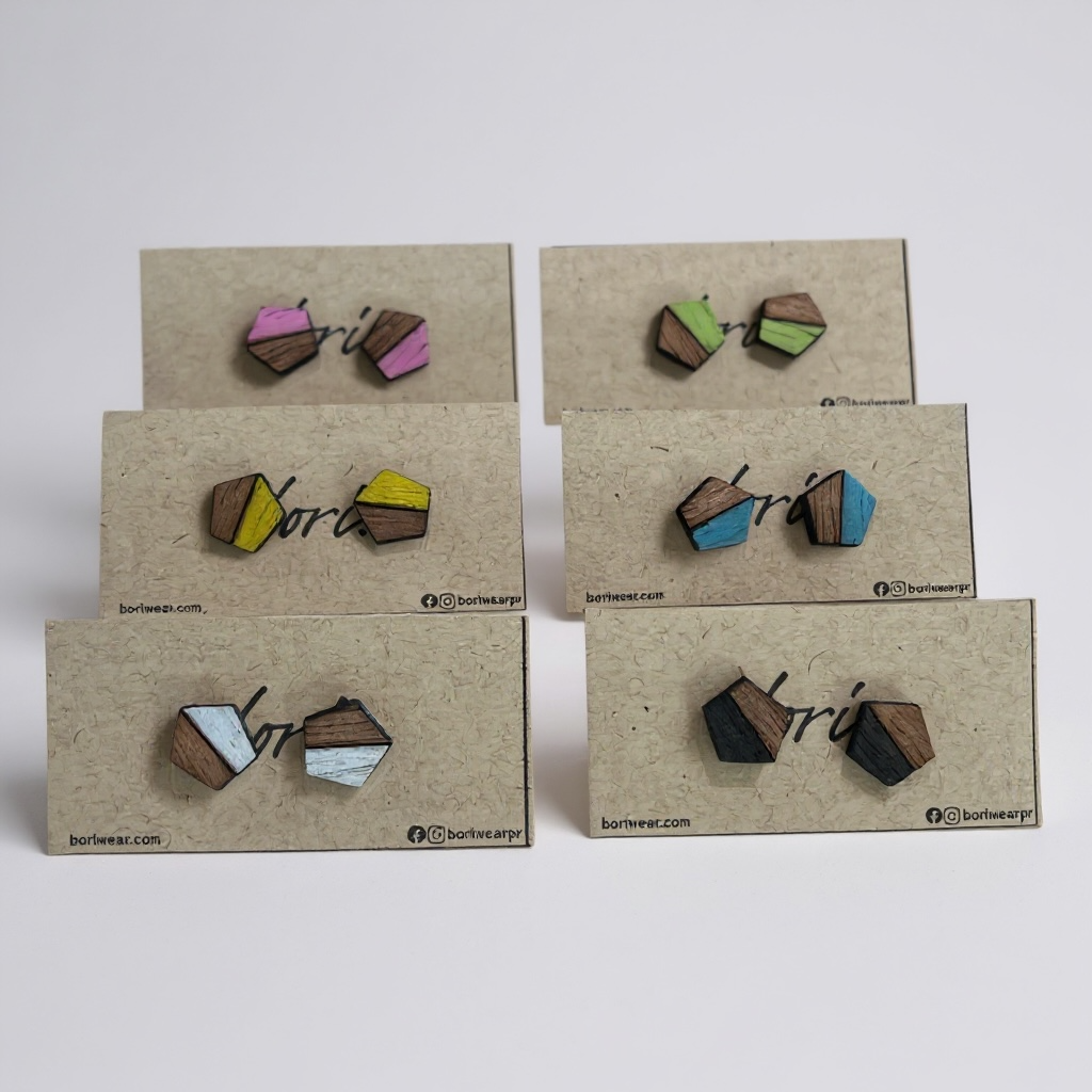 Two tone stud wood earrings