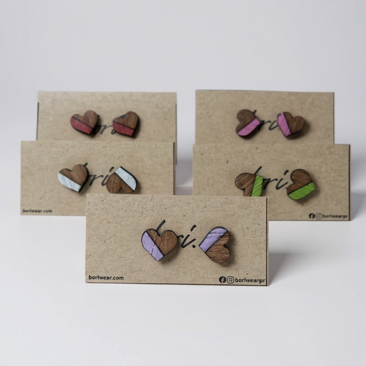 Two tone stud wood earrings